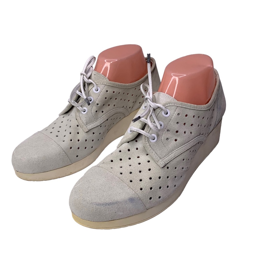 Robert Clergerie white grey suede laser cut wedge sneakers size 39.5  sz 9 $495
